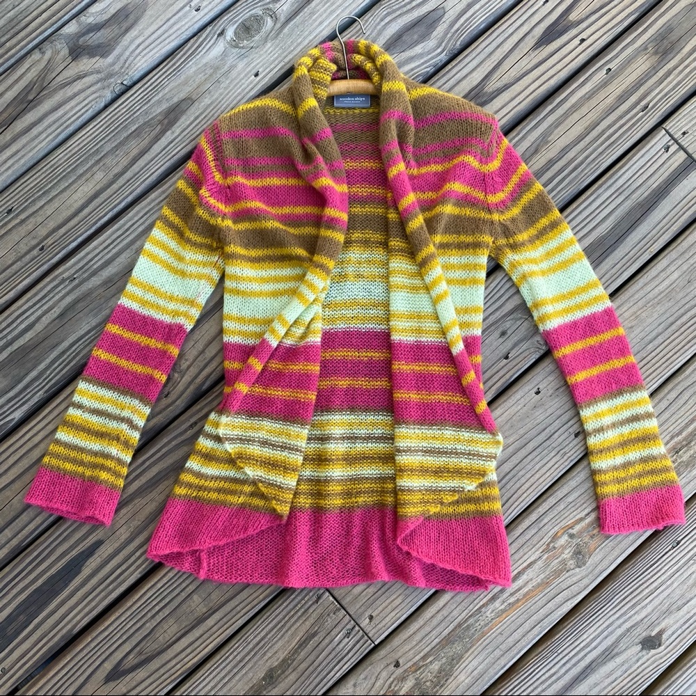Wooden Ships Anthropologie Striped Open Front Cardigan Sweater